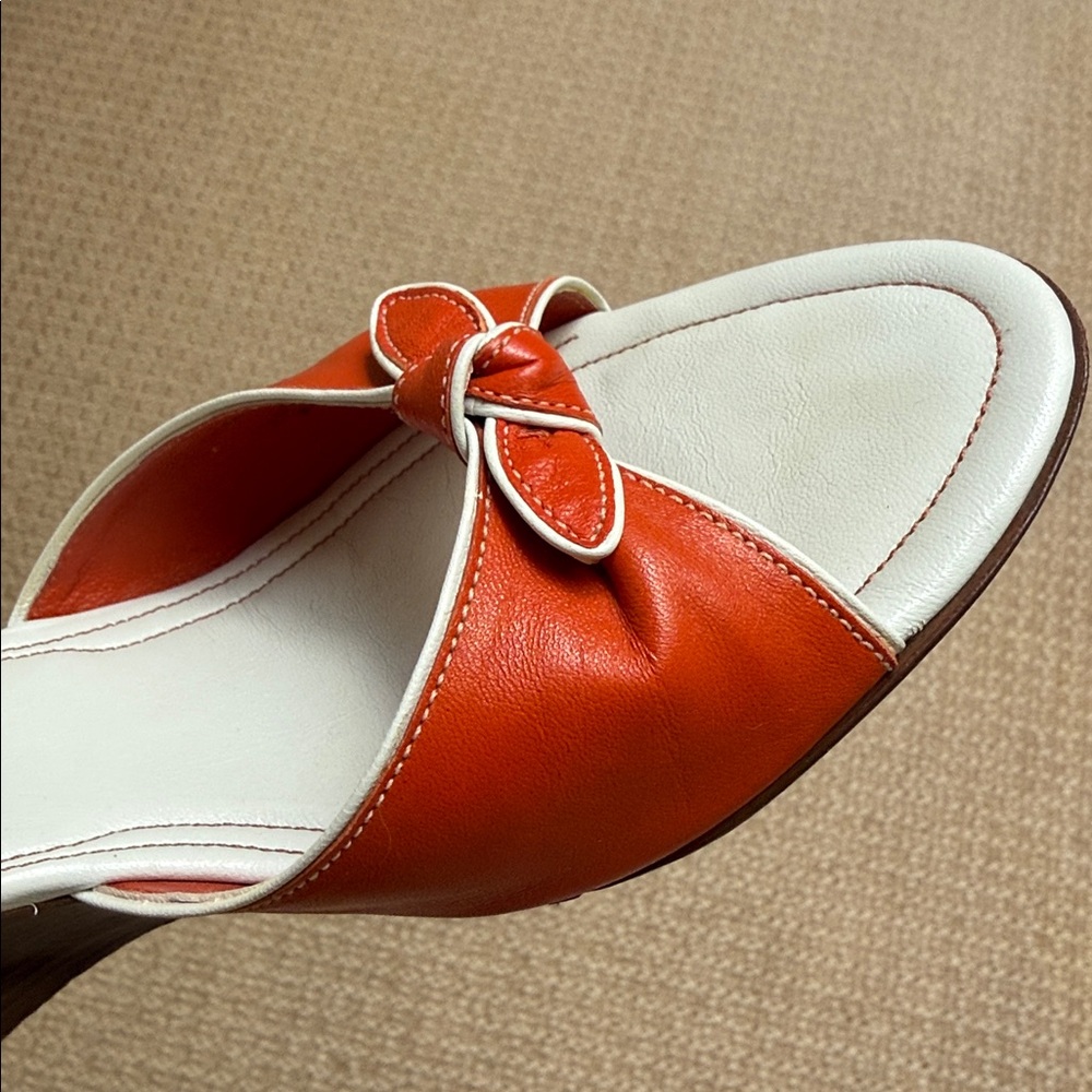 Cole Haan Orange Leather Bow Slide Mules - Picture 7 of 7